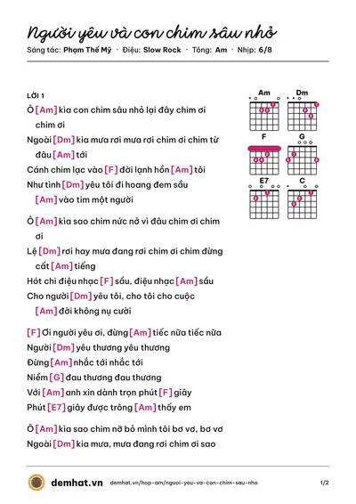 Hợp âm Người yêu và con chim sâu nhỏ (Duy Khánh) – bản nhạc PDF trang 1, tông Am