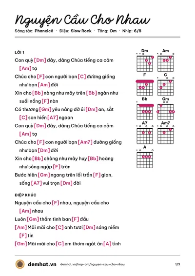 Hợp âm Nguyện Cầu Cho Nhau (Phanxicô) – bản nhạc PDF trang 1, tông Dm