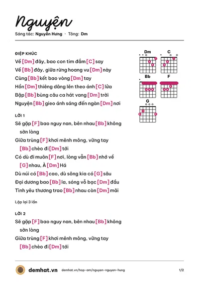 Hợp âm Nguyện (Ái) – bản nhạc PDF trang 1, tông Dm