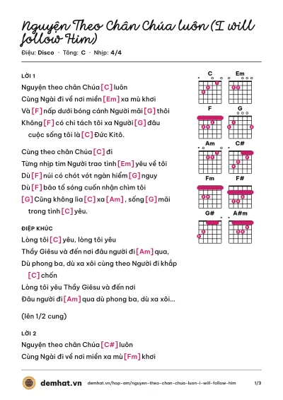 Hợp âm Nguyện Theo Chân Chúa luôn (I will follow Him) – bản nhạc PDF trang 1, tông C