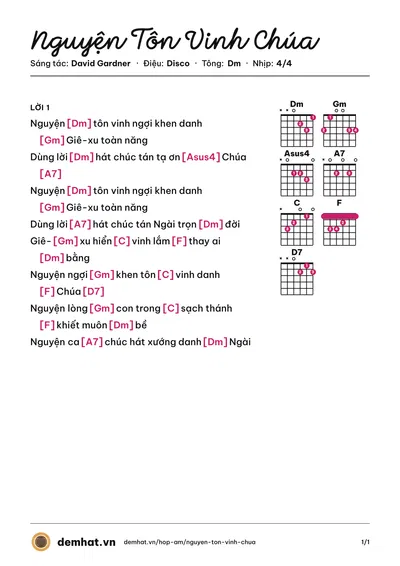 Hợp âm Nguyện Tôn Vinh Chúa (Tốp Ca) – bản nhạc PDF trang 1, tông Dm