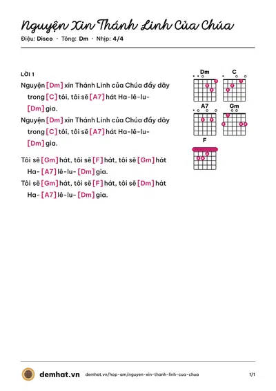 Hợp âm Nguyện Xin Thánh Linh Của Chúa – bản nhạc PDF trang 1, tông Dm