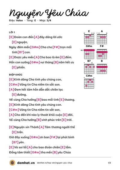 Hợp âm Nguyện Yêu Chúa (Hoàng Oanh) – bản nhạc PDF trang 1, tông E