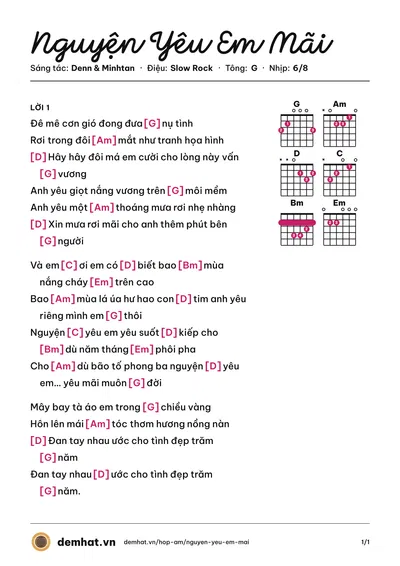Hợp âm Nguyện Yêu Em Mãi (Denn) – bản nhạc PDF trang 1, tông G