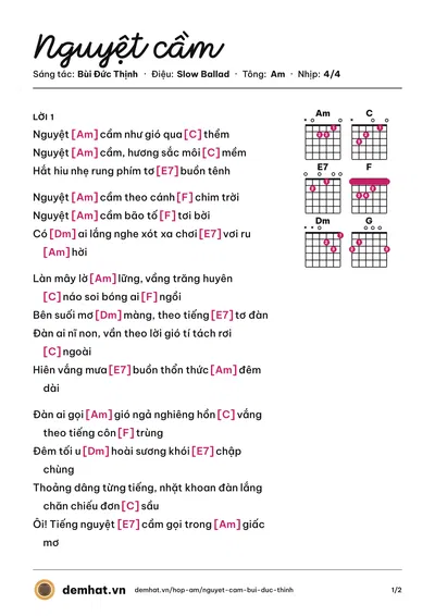 Hợp âm Nguyệt cầm (Gia Huy) – bản nhạc PDF trang 1, tông Am