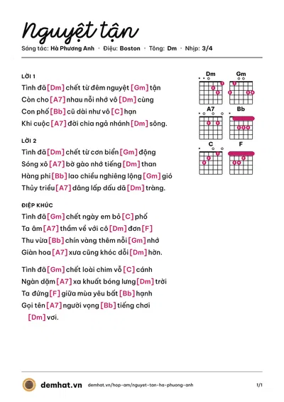 Hợp âm Nguyệt tận (Như Ly) – bản nhạc PDF trang 1, tông Dm