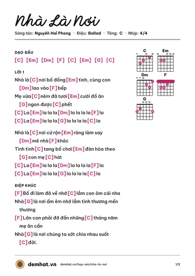 Hợp âm Nhà Là Nơi (Isaac) – bản nhạc PDF trang 1, tông C