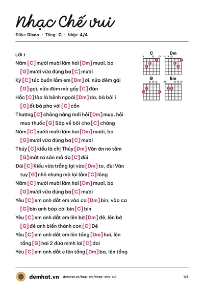 Hợp âm Nhạc Chế vui – bản nhạc PDF trang 1, tông C