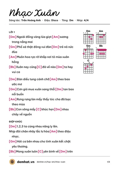 Hợp âm Nhạc Xuân (Trần Hoàng Anh) – bản nhạc PDF trang 1, tông Dm