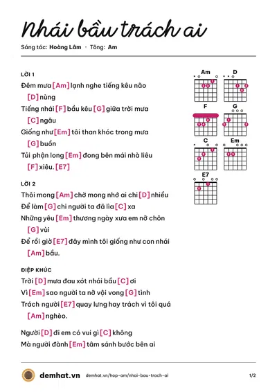 Hợp âm Nhái bầu trách ai (Hoàng Lâm) – bản nhạc PDF trang 1, tông Am