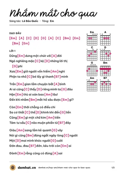 Hợp âm Nhắm mắt cho qua (Thích Nhuận Thanh) – bản nhạc PDF trang 1, tông Em