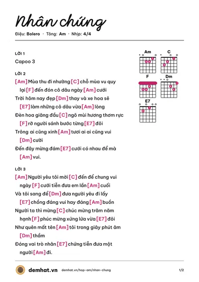 Hợp âm Nhân chứng (Duy Tuấn) – bản nhạc PDF trang 1, tông Am