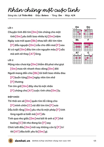 Hợp âm Nhân chứng một cuộc tình (Đình Hội) – bản nhạc PDF trang 1, tông Dm