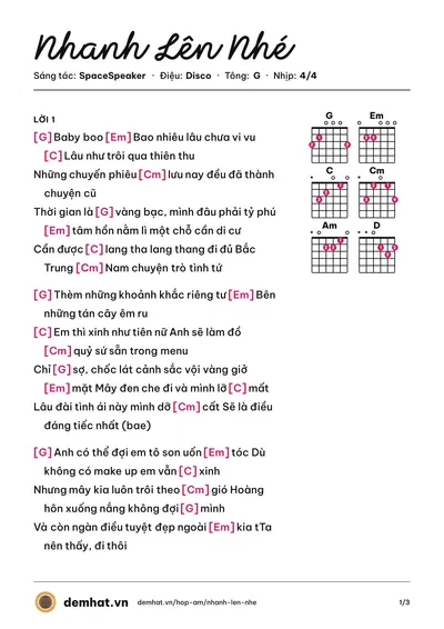 Hợp âm Nhanh Lên Nhé (SpaceSpeaker) – bản nhạc PDF trang 1, tông G
