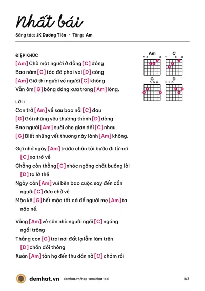 Hợp âm Nhất bái (JK Dương Tiên) – bản nhạc PDF trang 1, tông Am