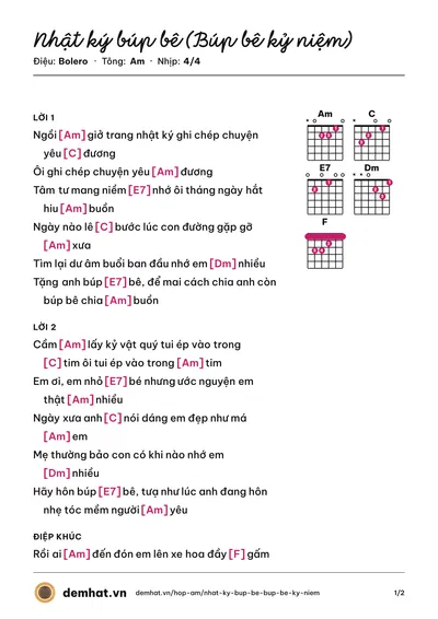 Hợp âm Nhật ký búp bê (Búp bê kỷ niệm) – bản nhạc PDF trang 1, tông Am