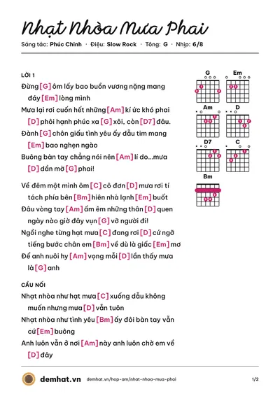 Hợp âm Nhạt Nhòa Mưa Phai (Hương Ly) – bản nhạc PDF trang 1, tông G
