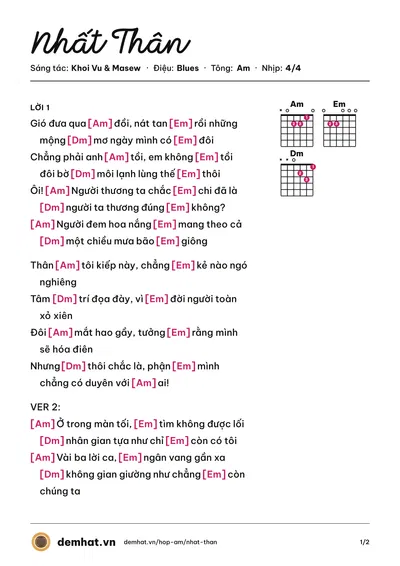 Hợp âm Nhất Thân (Khoi Vu) – bản nhạc PDF trang 1, tông Am