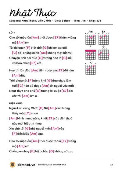 Hợp âm Nhật Thực (Giao Linh) – bản nhạc PDF trang 1, tông Am