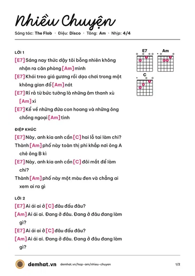 Hợp âm Nhiều Chuyện (The Flob) – bản nhạc PDF trang 1, tông Am