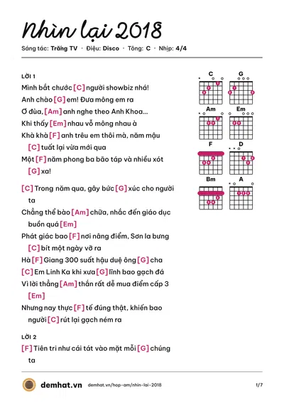 Hợp âm Nhìn lại 2018 (Việt Johan) – bản nhạc PDF trang 1, tông C