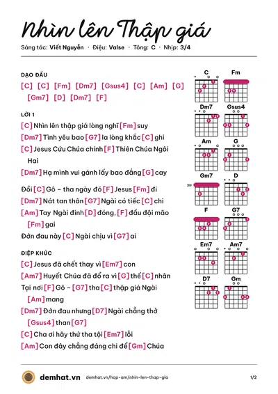 Hợp âm Nhìn lên Thập giá (Isaac Thái) – bản nhạc PDF trang 1, tông C