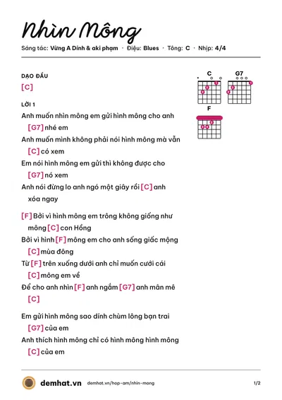 Hợp âm Nhìn Mông (Vừng A Dính) – bản nhạc PDF trang 1, tông C