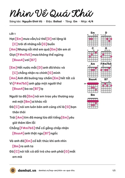 Hợp âm Nhìn Về Quá Khứ (TiTi) – bản nhạc PDF trang 1, tông Em