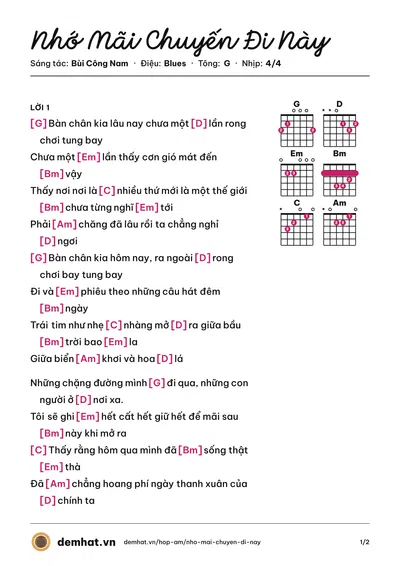 Hợp âm Nhớ Mãi Chuyến Đi Này (Bùi Công Nam) – bản nhạc PDF trang 1, tông G