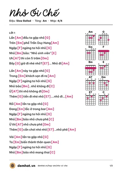 Hợp âm Nhỏ Ơi Chế (Quân Keyboard) – bản nhạc PDF trang 1, tông Am