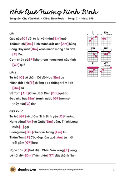 Hợp âm Nhớ Quê Hương Ninh Bình (Ngọc Ký) – bản nhạc PDF trang 1, tông C