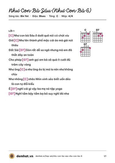 Hợp âm Như Con Bà Sáu (Như Con Bà 6) (Bin Yet) – bản nhạc PDF trang 1, tông C