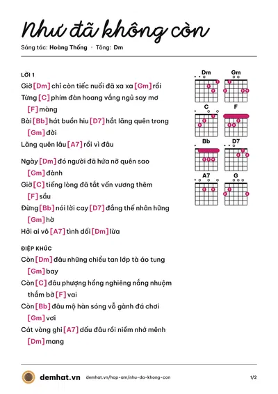 Hợp âm Như đã không còn (Kiều Lệ) – bản nhạc PDF trang 1, tông Dm