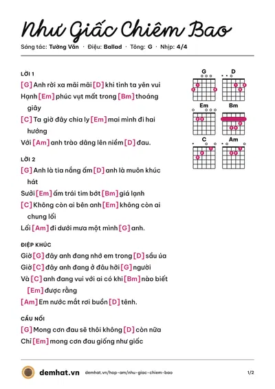 Hợp âm Như Giấc Chiêm Bao (Lệ Quyên) – bản nhạc PDF trang 1, tông G