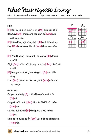 Hợp âm Như Hai Người Dưng (Cao Thái Sơn) – bản nhạc PDF trang 1, tông Am