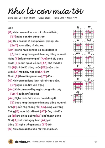 Hợp âm Như là cơn mưa tới (Hoàng Quyên) – bản nhạc PDF trang 1, tông Am