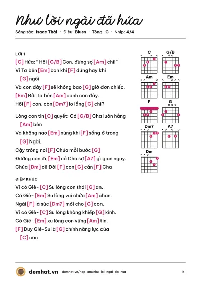 Hợp âm Như lời ngài đã hứa (Isaac Thái) – bản nhạc PDF trang 1, tông C
