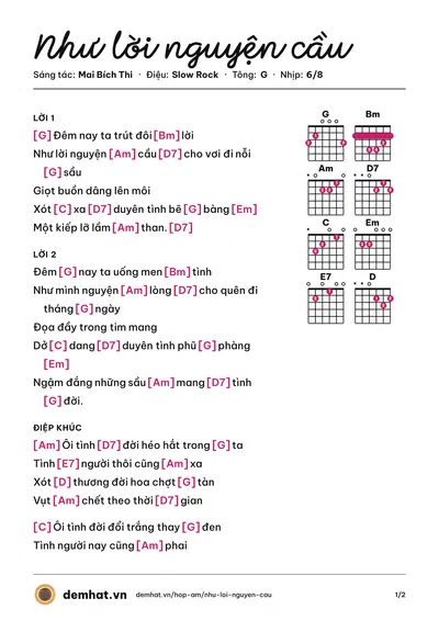 Hợp âm Như lời nguyện cầu (Mai Bích Thi) – bản nhạc PDF trang 1, tông G