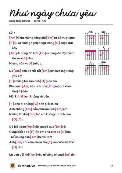 Hợp âm Như ngày chưa yêu (Linh Lê) – bản nhạc PDF trang 1, tông Am