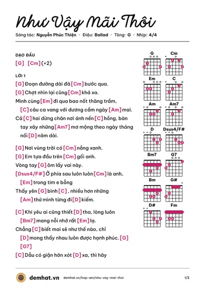 Hợp âm Như Vậy Mãi Thôi (Noo Phước Thịnh) – bản nhạc PDF trang 1, tông G