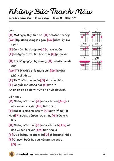 Hợp âm Những Bức Tranh Màu (Thái Vũ (BlackBi)) – bản nhạc PDF trang 1, tông C
