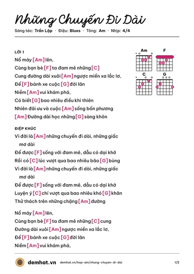 Hợp âm Những Chuyến Đi Dài (Bức Tường) – bản nhạc PDF trang 1, tông Am