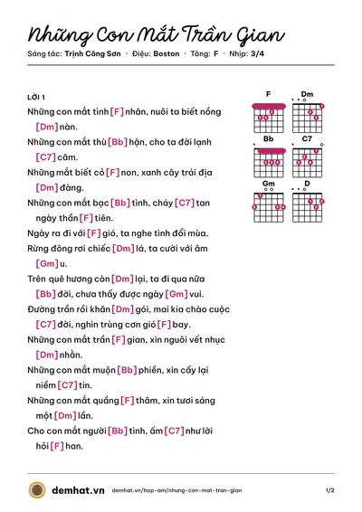 Hợp âm Những Con Mắt Trần Gian (Khánh Ly) – bản nhạc PDF trang 1, tông F