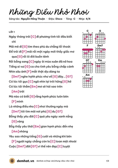 Hợp âm Những Điều Nhỏ Nhoi (Vy Oanh) – bản nhạc PDF trang 1, tông C