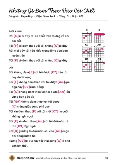 Hợp âm Những Gì Đem Theo Vào Cõi Chết (Mai Khôi) – bản nhạc PDF trang 1, tông C