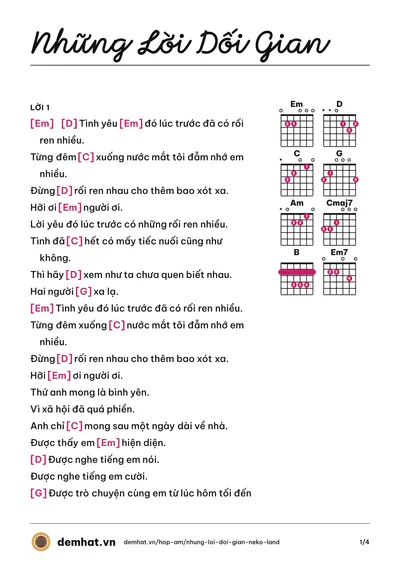 Hợp âm Những Lời Dối Gian (Neko Land) – bản nhạc PDF trang 1