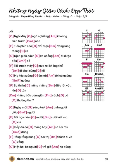 Hợp âm Những Ngày Giãn Cách Đẹp Trời (Phạm Hồng Phước) – bản nhạc PDF trang 1, tông C