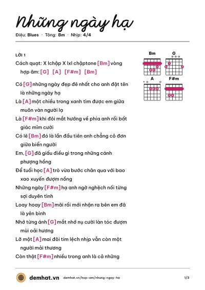 Hợp âm Những ngày hạ (MB) – bản nhạc PDF trang 1, tông Bm