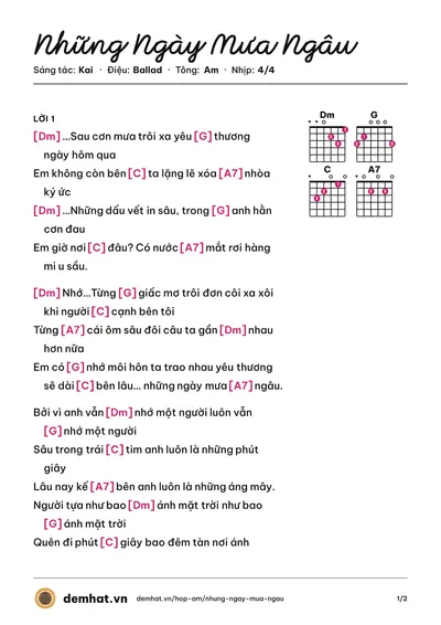 Hợp âm Những Ngày Mưa Ngâu (Rin) – bản nhạc PDF trang 1, tông Am