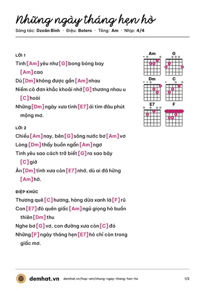 Hợp âm Những ngày tháng hẹn hò (Thái Châu) – bản nhạc PDF trang 1, tông Am